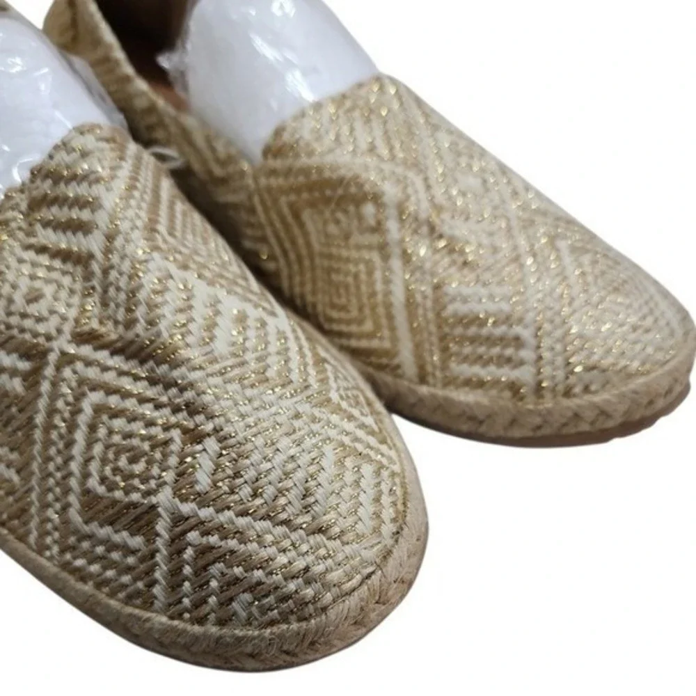 KAANAS Espadrille Flats Women 39 Gold Woven Geometric Boho Chic Metallic Slip on